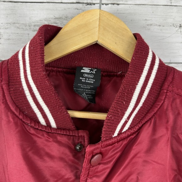 Arkansas Razorbacks Starter Jacket Mens Medium Red Satin Bomber NCAA SEC - Picture 6 of 14